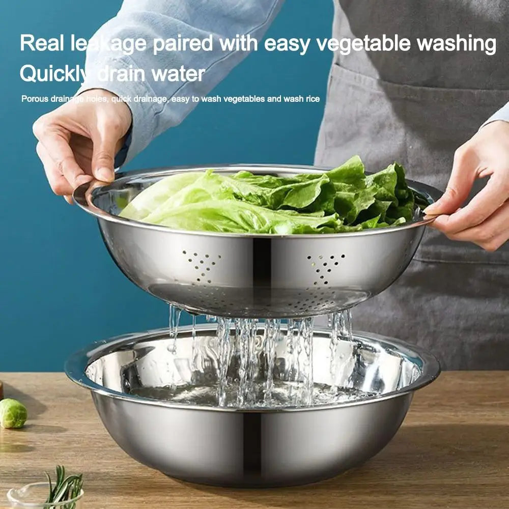 3Pcs/Set 3-in-1 Drain Wash Vegetables Basin With Strainer Sink Bowl Large Capacity Vegetable Cutting Gadget with Grater Cover