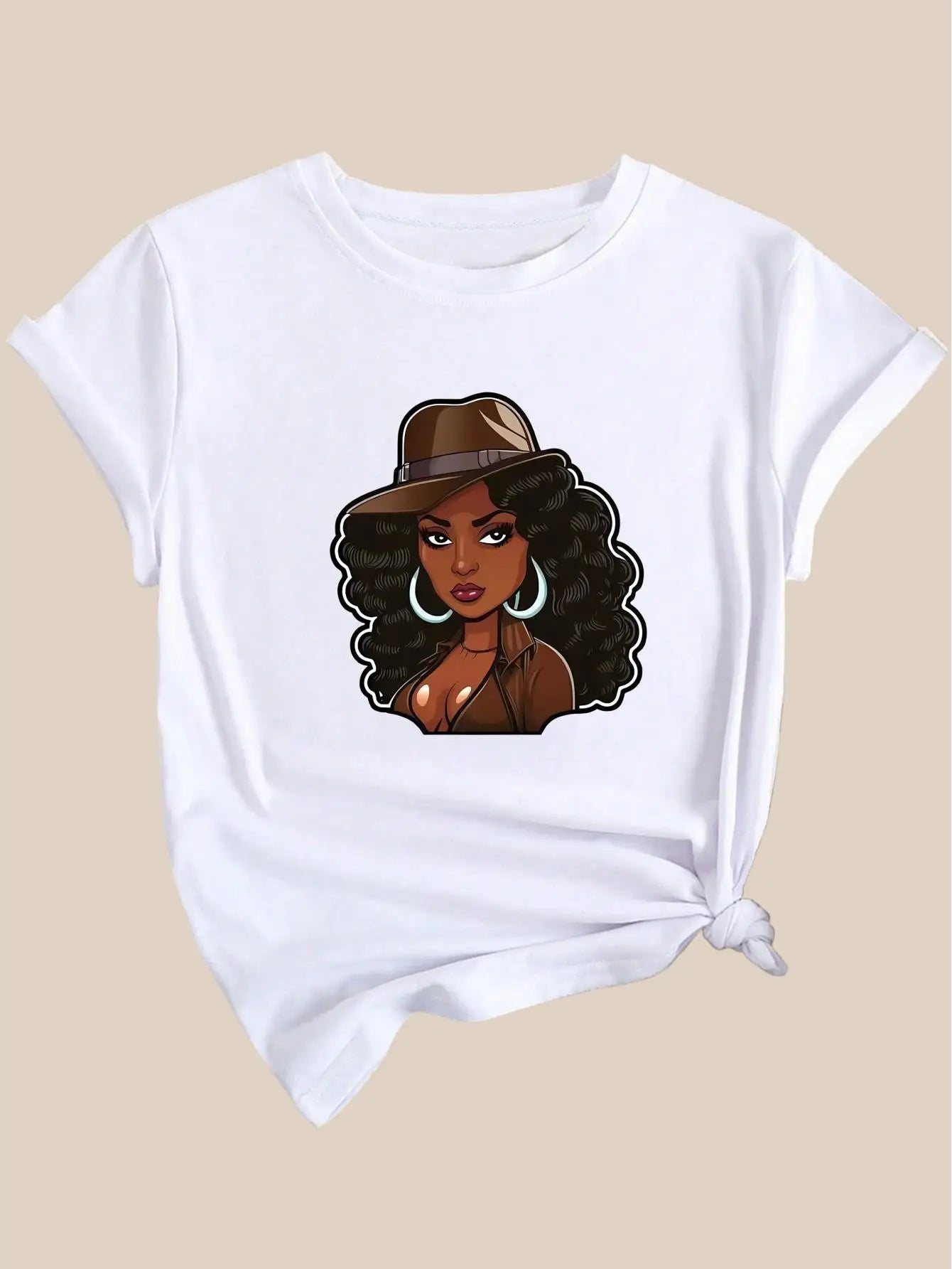 Portrait Print T-Shirt for Women Short Sleeve, Breathable