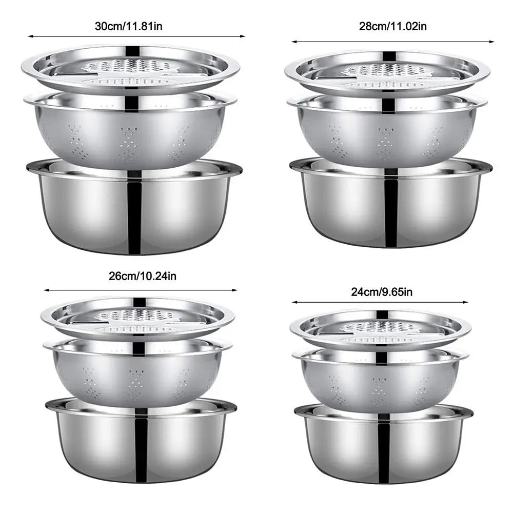 3Pcs/Set 3-in-1 Drain Wash Vegetables Basin With Strainer Sink Bowl Large Capacity Vegetable Cutting Gadget with Grater Cover