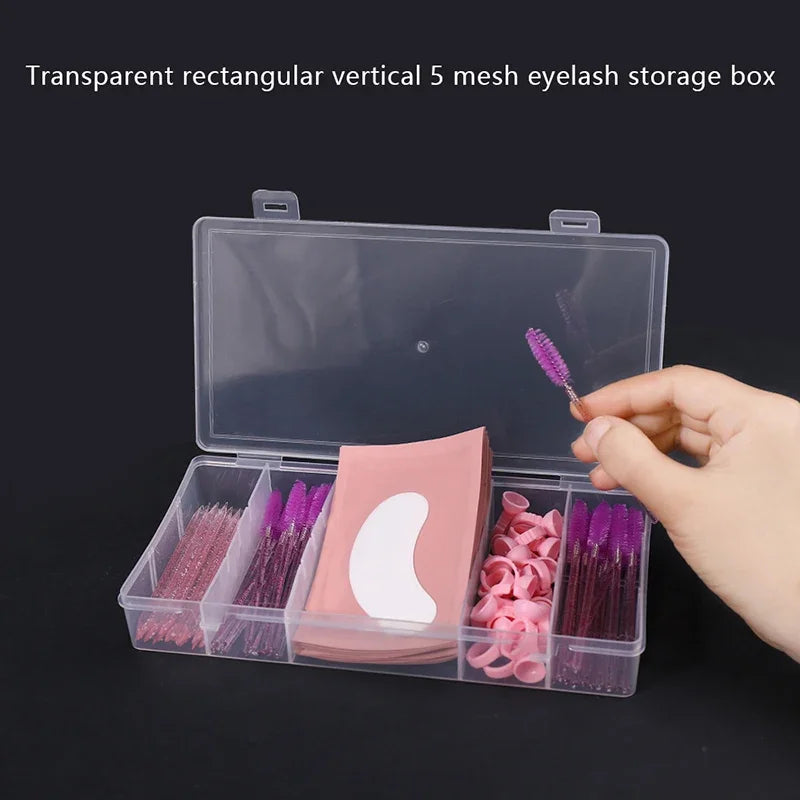 Transparent With Cover Rectangle Vertical 5 Grid Storage Box Glue Tweezer Holder Makeup Organizer