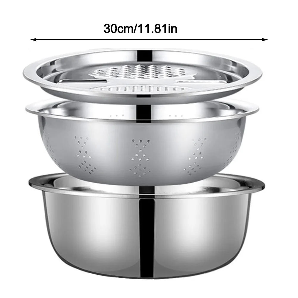 3Pcs/Set 3-in-1 Drain Wash Vegetables Basin With Strainer Sink Bowl Large Capacity Vegetable Cutting Gadget with Grater Cover