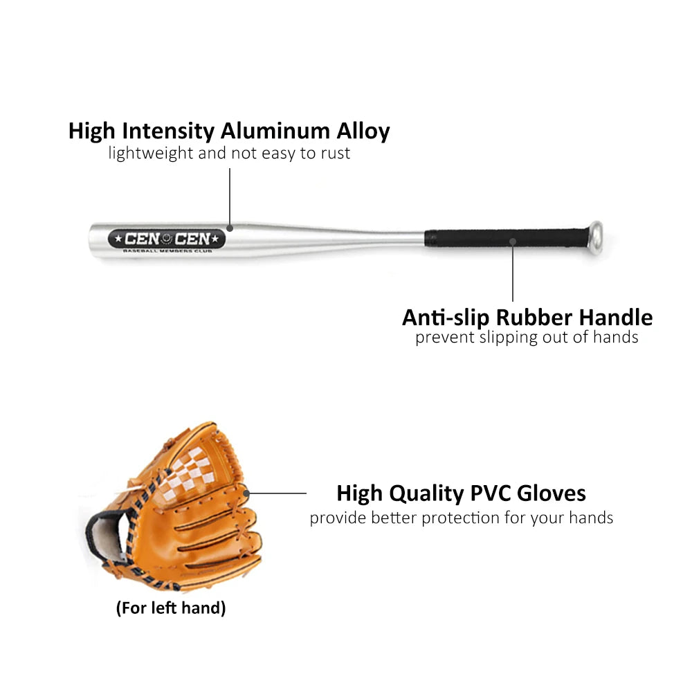 Baseball Balls Set Baseball Bat+Baseball+Baseball Gloves 25in Aluminum Alloy Baseball Bat