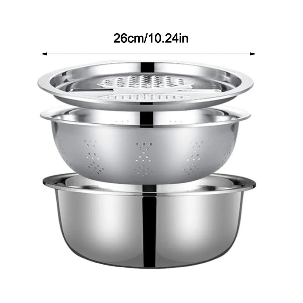 3Pcs/Set 3-in-1 Drain Wash Vegetables Basin With Strainer Sink Bowl Large Capacity Vegetable Cutting Gadget with Grater Cover
