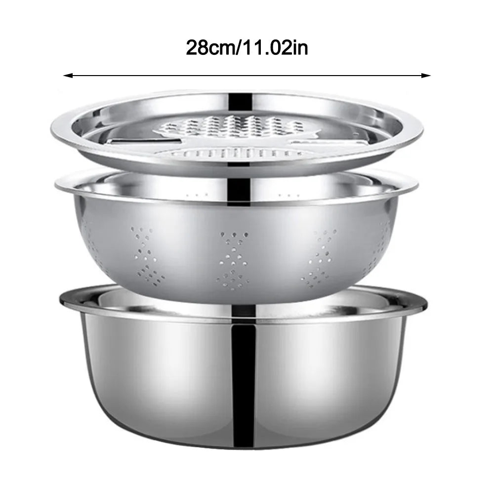 3Pcs/Set 3-in-1 Drain Wash Vegetables Basin With Strainer Sink Bowl Large Capacity Vegetable Cutting Gadget with Grater Cover