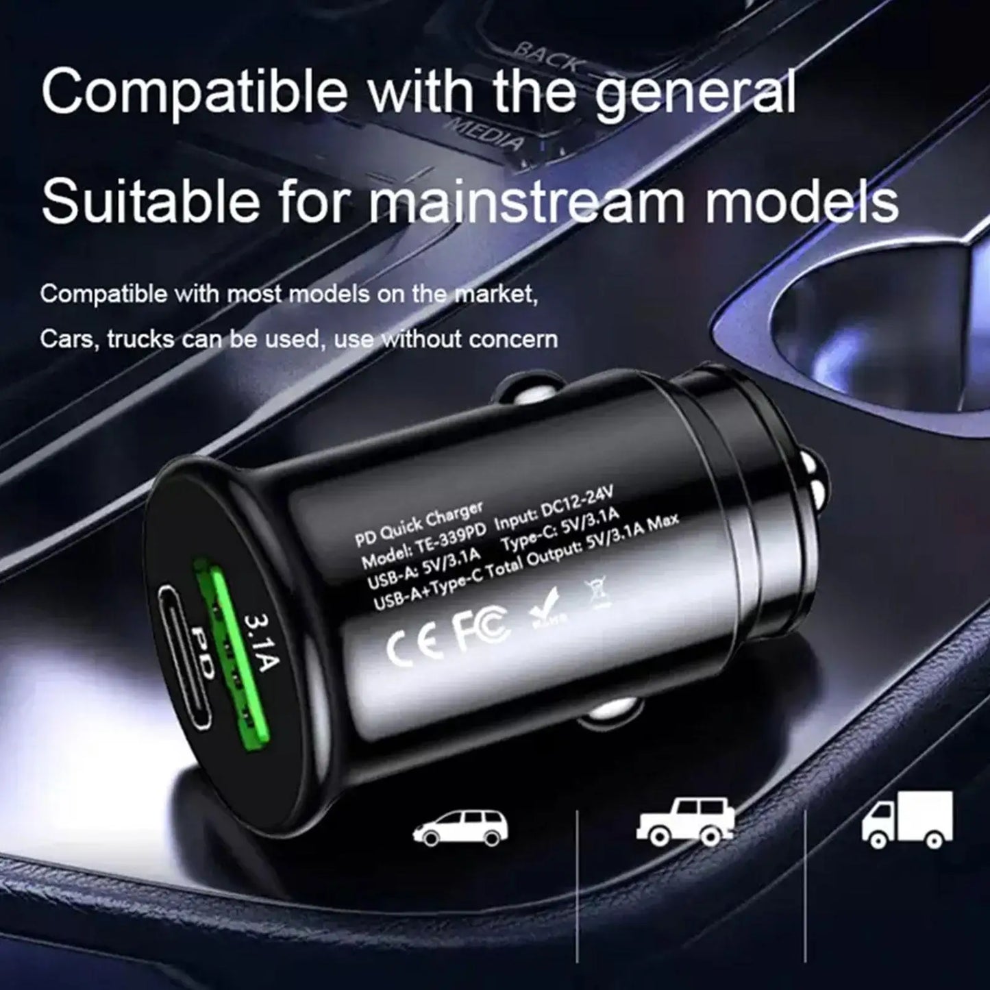 Fast Car Chargers USB PD Type C 3.0 Outlet Adapter Fast Charging For 12V 24V Car Truck Boat RV Motorcycle 12V/24V