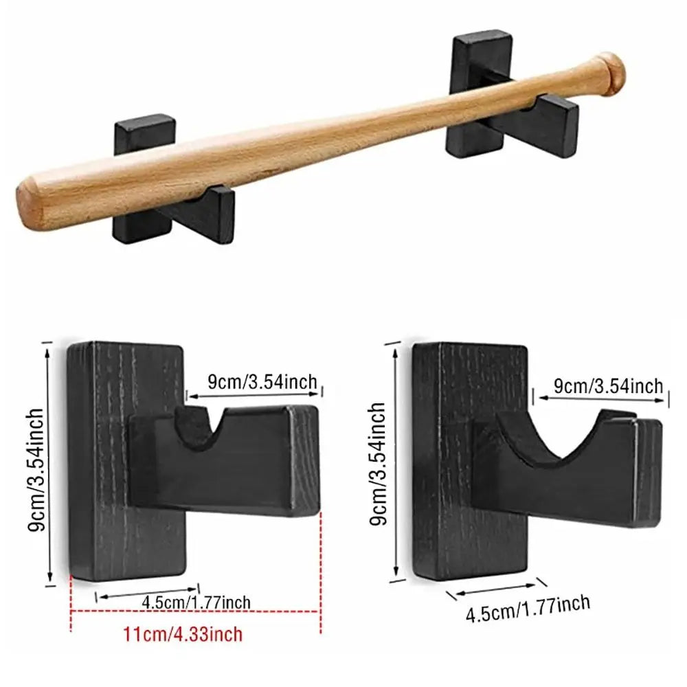 2Pcs Display Rack Bracket Baseball Bat Holder Wooden with Screws Wall Mount Hanger Portable Softball Bat Hockey Stick Stand