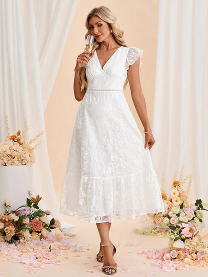 Embroidered Short Sleeve Midi Dress