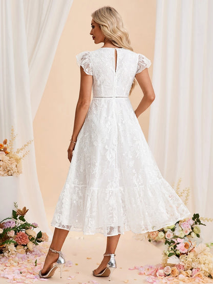 Embroidered Short Sleeve Midi Dress