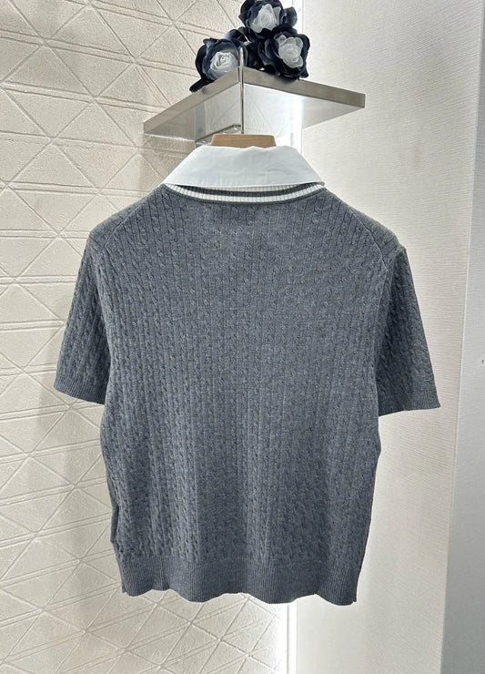 Sweater Wool Fake-two-piece Pullover Short-sleeved