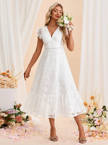 Embroidered Short Sleeve Midi Dress