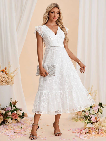 Embroidered Short Sleeve Midi Dress