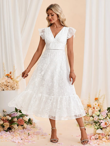 Embroidered Short Sleeve Midi Dress