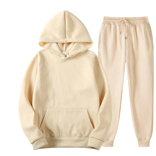 Men / Women Tracksuit Hoodies Casual Solid Color Thick Pullover and Long Pant 2-piece Set