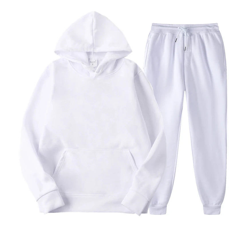 Men / Women Tracksuit Hoodies Casual Solid Color Thick Pullover and Long Pant 2-piece Set