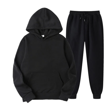 Men / Women Tracksuit Hoodies Casual Solid Color Thick Pullover and Long Pant 2-piece Set