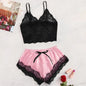Lace See-Through Pajamas Black Pink  Comfortable Breathable
