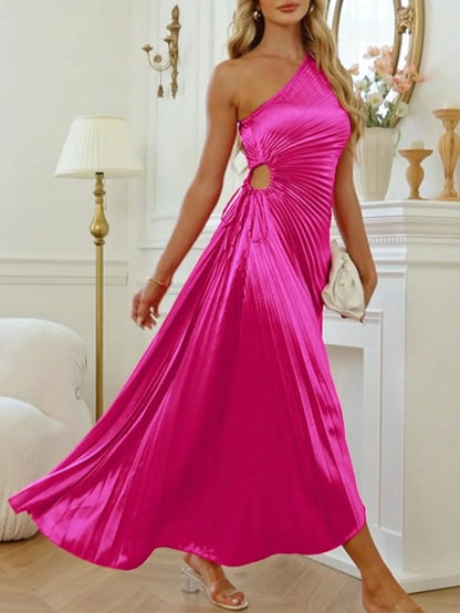 Women's One Shoulder Drawstring Adjustable Pleated