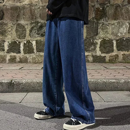 Korean Style Streetwear New Fashion Baggy Casual Men Jeans High Street Harajuku  Denim Trousers Men Brand pants Black grey Blue