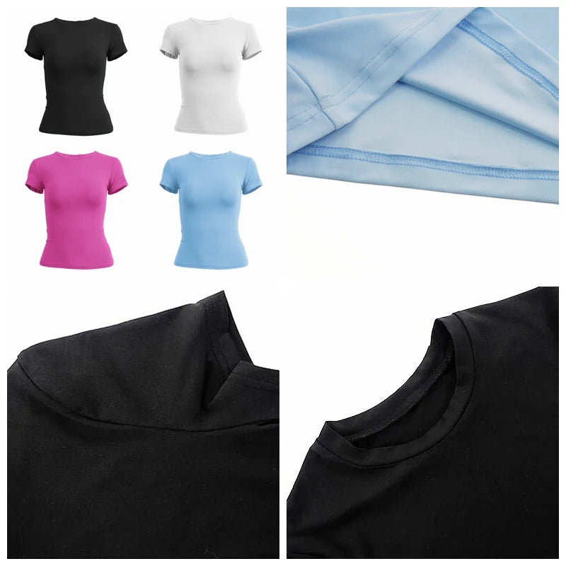 Woman Short Sleeve T-shirt Slim Fit  Knitted Street Wear