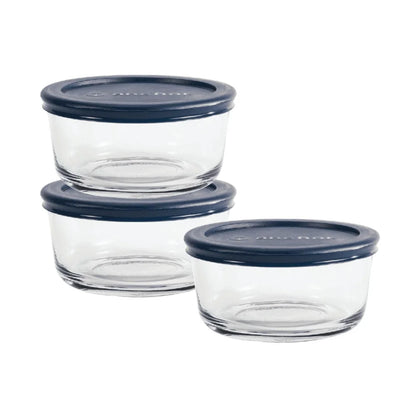 Glass Storage Containers Set of 3 BPA-Free Food Storage Round 2 Cup Microwave Safe Dishwasher Safe