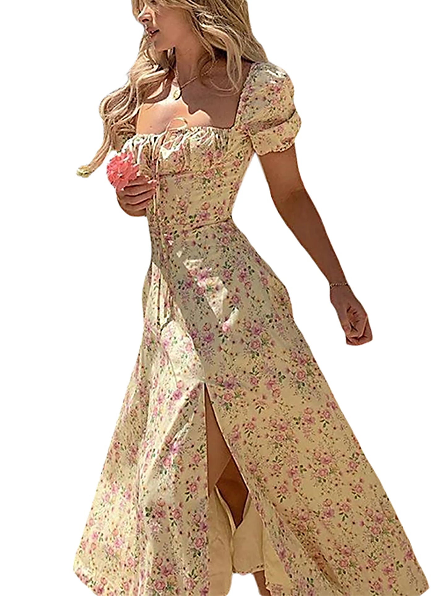 Women s Maxi Dress  Lace-Up High Side Split