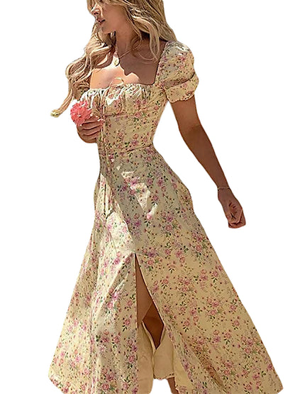 Women s Maxi Dress  Lace-Up High Side Split