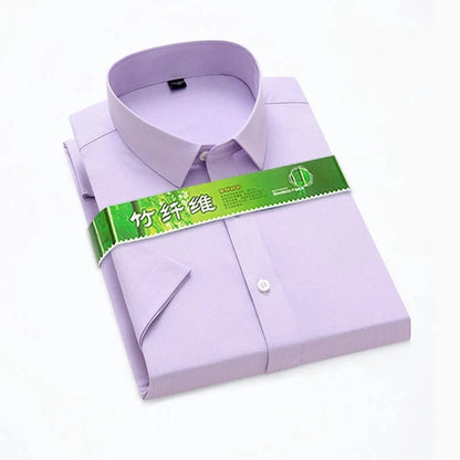 Bamboo Fiber Stretch Men Shirt Fashion Casual Business Short-Sleeved Top Anti-Wrinkle No-Iron Solid Color Formal Shirt S-6XL