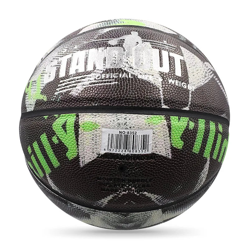 PU leather Black Pattern Basketball, Size 7, Outdoor Wear resistant and Anti slip, Adult and Youth Training Basketball