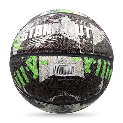 PU leather Black Pattern Basketball, Size 7, Outdoor Wear resistant and Anti slip, Adult and Youth Training Basketball