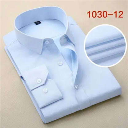 Solid Men dress shirts Long Sleeve usuality slim fit no chest Pocket  business formal shirts mens Spring Fall quality white blue