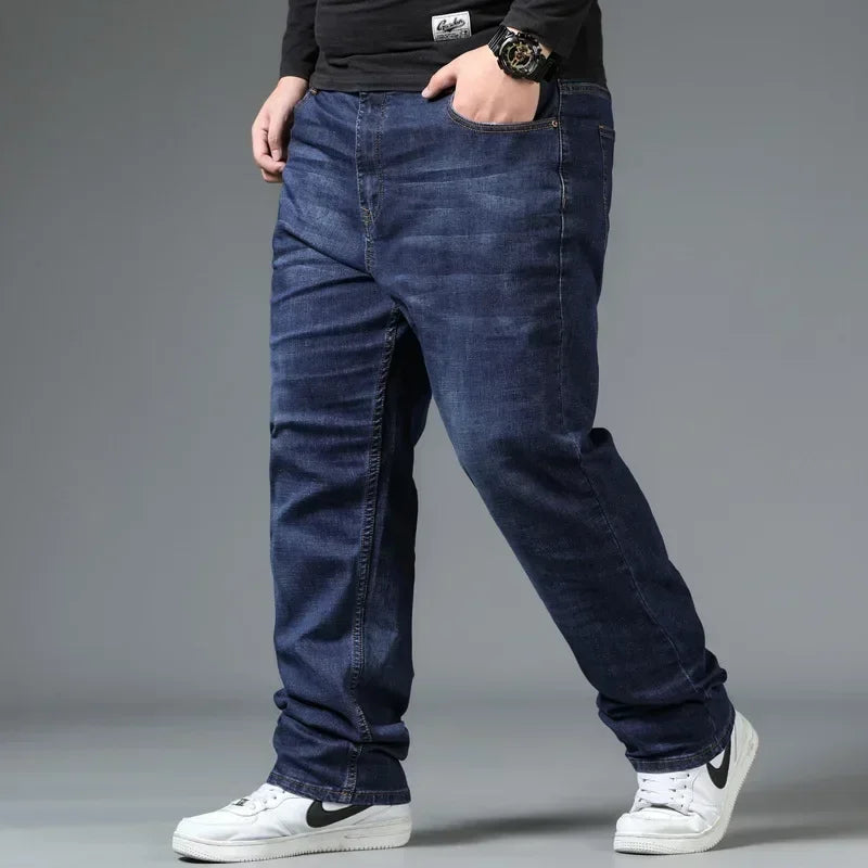 Men's Large Size Black Jeans 10XL Oversize High Waist Loose Trousers Husband Plus sizes