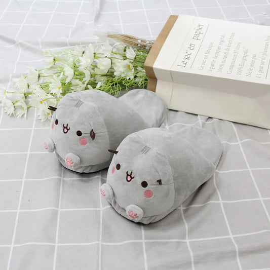 Doughnuts Cat Slippers Indoor Warm Plush Slippers For Women Men Cute Cat 28cm