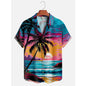 Men's Hawaii Summer Dusk Pattern Casual Shirt 3D Beach Funny Short Sleeve Womens Clothes Blouse New Hot Sale Floral Y2k Top