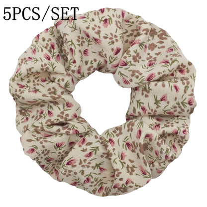 5pcs/lot Hair Scrunchies Holder Headwear Ties Print Ditsy Women Girls Scrunchy Cute Sweet Accessories Elastic Band Pink White