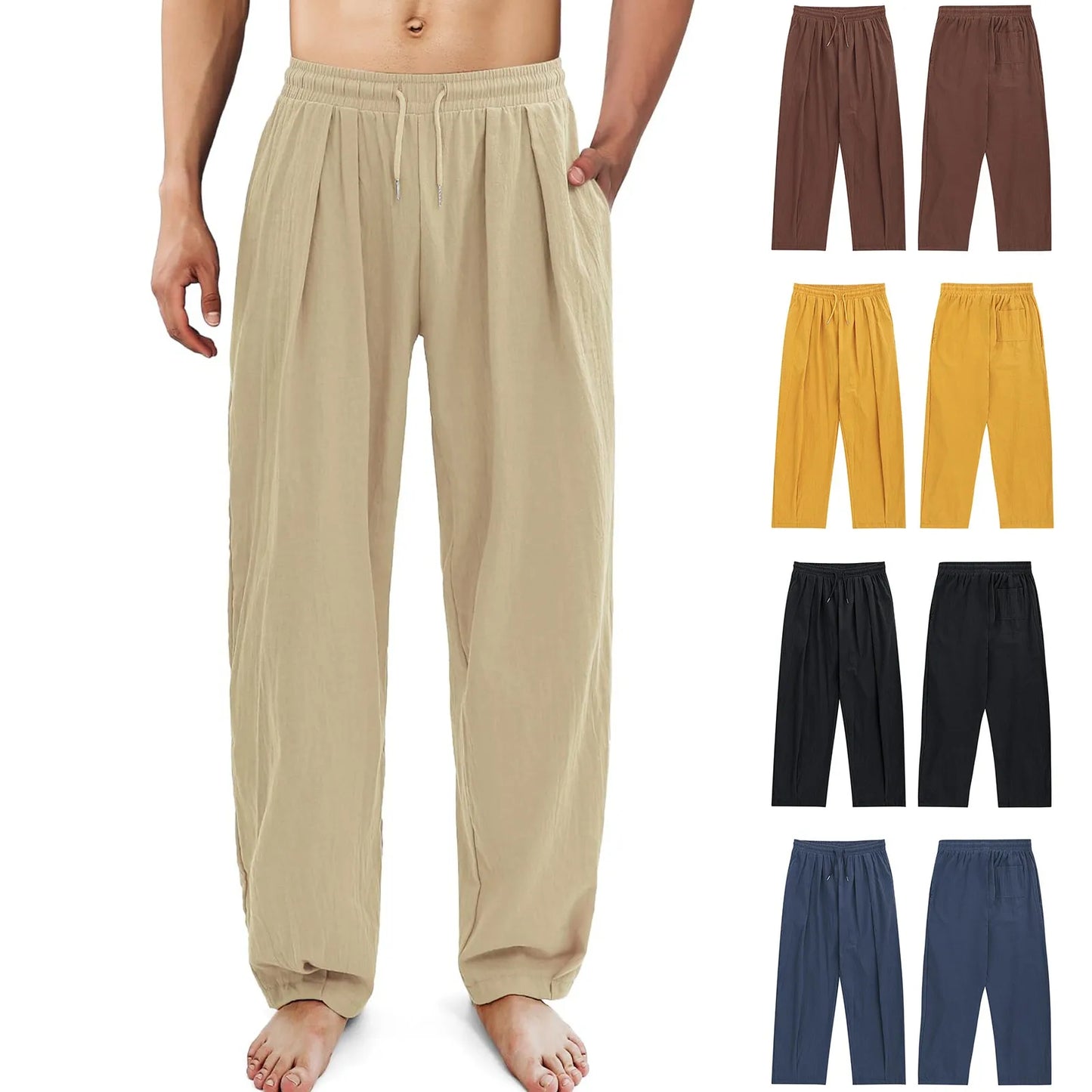 2025 New Men's Cotton Linen Pants Male Summer New Breathable Solid Color Linen Trousers Fitness Streetwear With Pocket