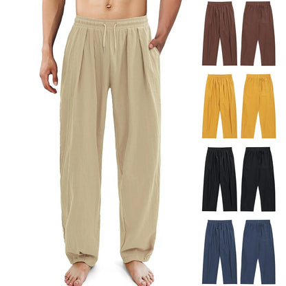 2025 New Men's Cotton Linen Pants Male Summer New Breathable Solid Color Linen Trousers Fitness Streetwear With Pocket