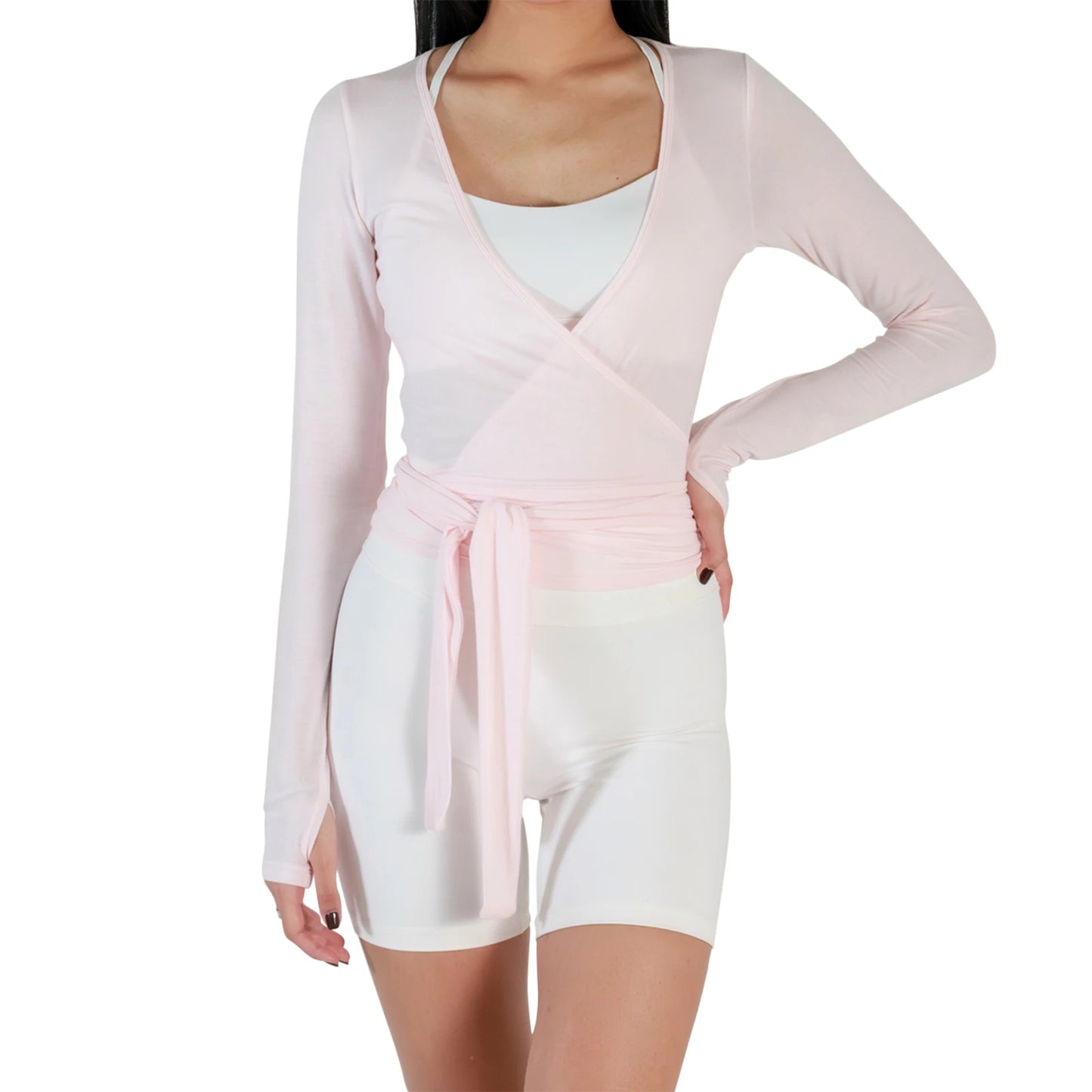 Women Wrap Tops Solid  Workout T-Shirt