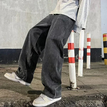 Korean Style Streetwear New Fashion Baggy Casual Men Jeans High Street Harajuku  Denim Trousers Men Brand pants Black grey Blue
