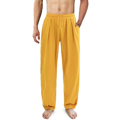 2025 New Men's Cotton Linen Pants Male Summer New Breathable Solid Color Linen Trousers Fitness Streetwear With Pocket