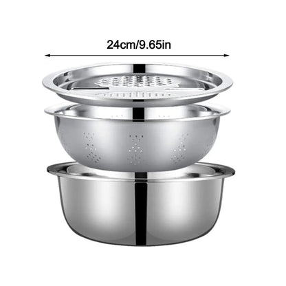 3Pcs/Set 3-in-1 Drain Wash Vegetables Basin With Strainer Sink Bowl Large Capacity Vegetable Cutting Gadget with Grater Cover