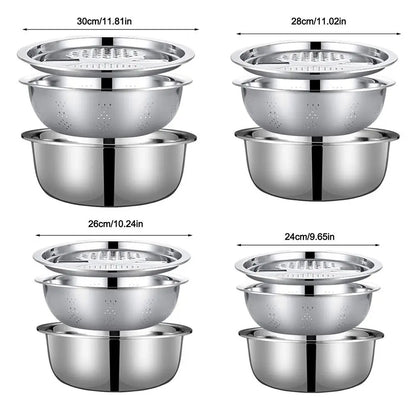 3Pcs/Set 3-in-1 Drain Wash Vegetables Basin With Strainer Sink Bowl Large Capacity Vegetable Cutting Gadget with Grater Cover