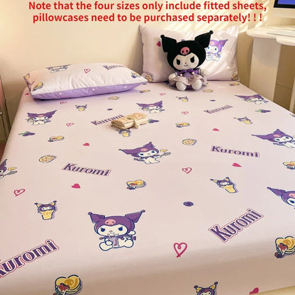 Sanrio Pure Cotton Fitted Sheet Three-piece Set Hellokitty My Melody Cotton Bedspread Cute Kuromi Full Surround Protective Cover