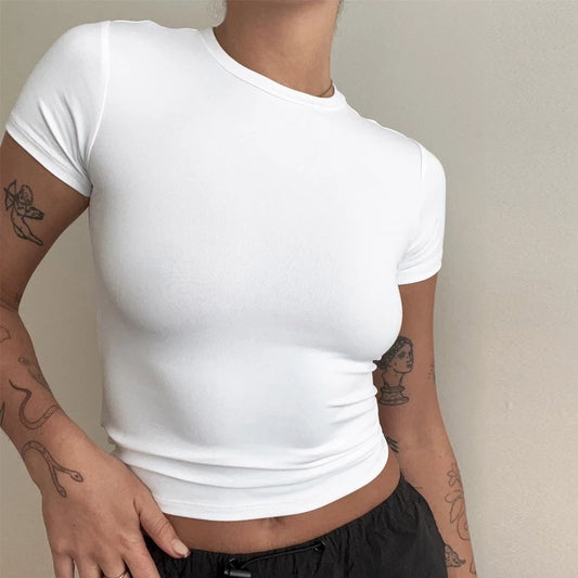 Woman Short Sleeve T-shirt Slim Fit  Knitted Street Wear