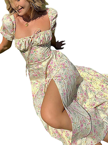 Women s Maxi Dress  Lace-Up High Side Split