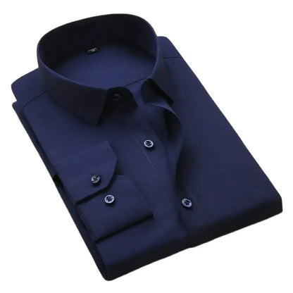 Solid Men dress shirts Long Sleeve usuality slim fit no chest Pocket  business formal shirts mens Spring Fall quality white blue