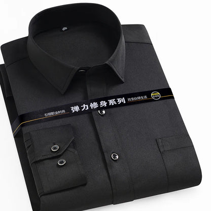 Men's Shirt Long Sleeve Stand-collar Single Patch Pocket Smart Casual Regular-fit Business Office Dress Shirts