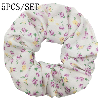 5pcs/lot Hair Scrunchies Holder Headwear Ties Print Ditsy Women Girls Scrunchy Cute Sweet Accessories Elastic Band Pink White