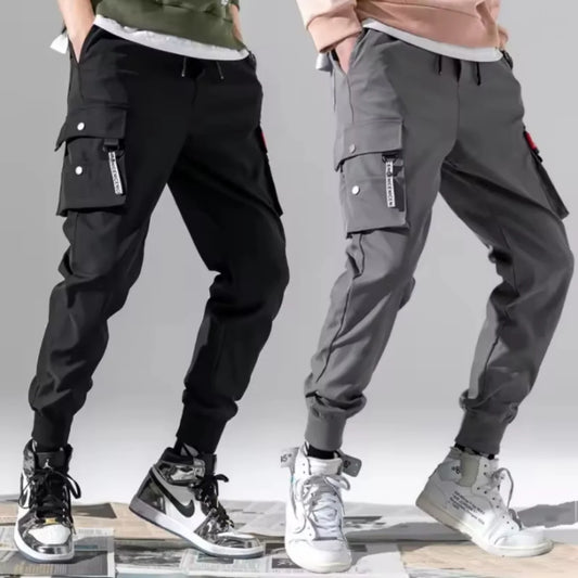 2025  New Trendy Solid Color Pants, Multi Flap Pocket Men's Cargo Pants, Loose Casual Outdoor Pants, Men's Work Pants oversized