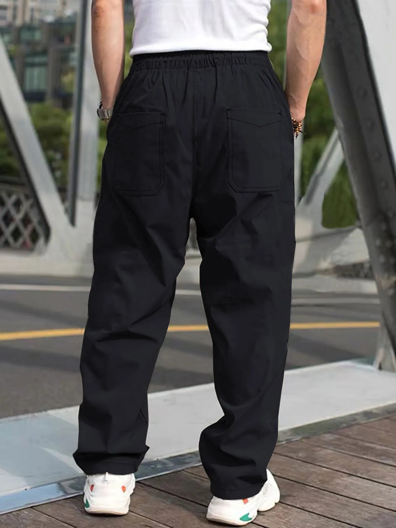 Men's Drawstring Waist Cargo Pants Regular Fit Casual Comfy Straight Leg