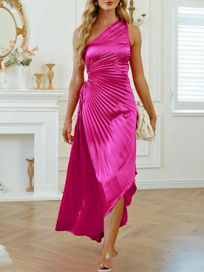 Women's One Shoulder Drawstring Adjustable Pleated